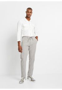 bonprix - Spodnie chino Regular Fit Straight, z gumką w talii, z materiału z domieszką lnu. Kolor: szary. Materiał: len, materiał #3