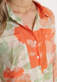 Born2be - Pomarańczowo-Beżowa Koszula o Luźnym Kroju Zapinana na Guziki Piasha. Kolor: pomarańczowy