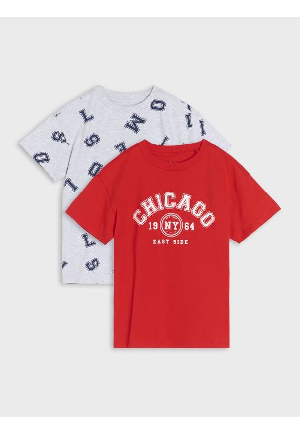 Sinsay - Koszulki z krótkim rękawem 2 pack - czerwony. Kolor: czerwony. Długość rękawa: krótki rękaw. Długość: krótkie