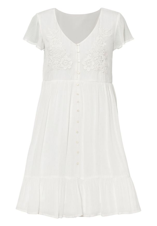 Sukienka z koronką bonprix biel wełny. Kolor: biały. Materiał: wełna, koronka. Wzór: koronka
