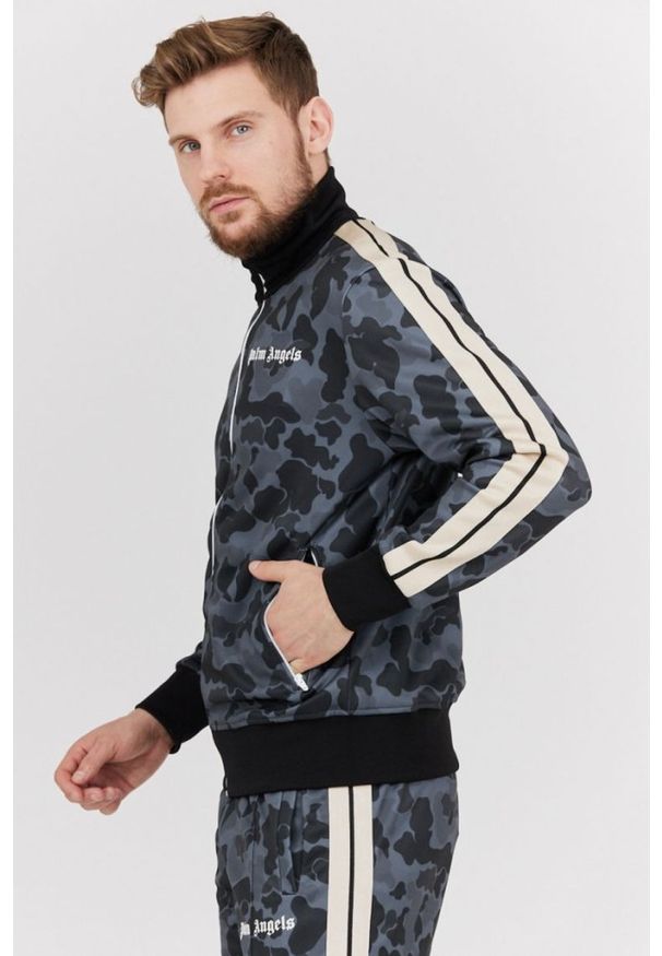 PALM ANGELS Szara bluza męska w moro, Rozmiar M. Kolor: szary. Materiał: prążkowany. Wzór: moro