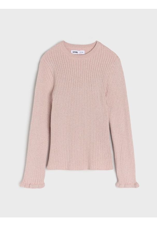 Sinsay - Prążkowany sweter - różowy. Kolor: różowy. Materiał: prążkowany