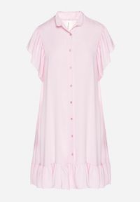 Born2be - Różowa Sukienka Koszulowa z Guzikami i Falbankami Tenalena. Okazja: na co dzień. Typ kołnierza: kołnierz z falbankami. Kolor: różowy. Typ sukienki: koszulowe. Styl: casual, elegancki, sportowy #6