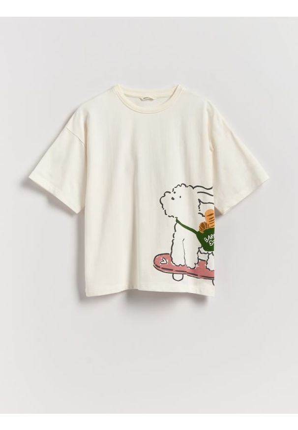 Reserved - T-shirt z nadrukiem - kremowy. Kolor: kremowy. Materiał: bawełna. Wzór: nadruk