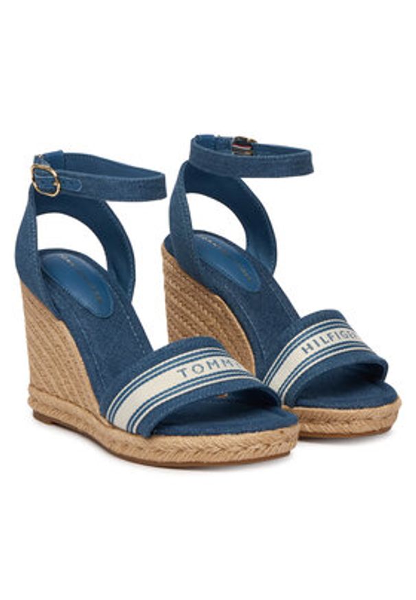 TOMMY HILFIGER - Tommy Hilfiger Espadryle High Wedge Espad Webbing FW0FW09342 Niebieski. Kolor: niebieski. Materiał: materiał