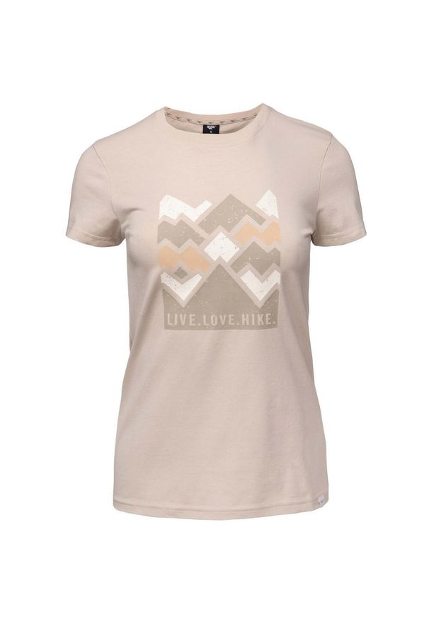 Hi-tec - Damska Koszulka Z Krótkim Rękawem Lady Aldys. Kolor: beżowy. Długość rękawa: krótki rękaw. Długość: krótkie. Sport: turystyka piesza