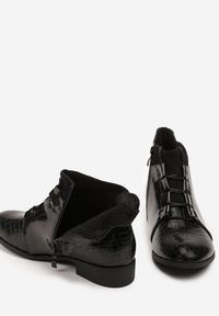 Born2be - Czarne Sznurowane Botki Vices z Eleganckim Stylu Viellie. Okazja: na spotkanie biznesowe, do pracy, na co dzień. Kolor: czarny. Materiał: jeans. Wzór: aplikacja. Obcas: na obcasie. Styl: elegancki. Wysokość obcasa: niski #5