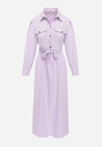 Born2be - Jasnofioletowa Rozkloszowana Sukienka Maxi z Koszulową Górą i Wiązanym Paskiem Indiga. Kolor: fioletowy. Materiał: materiał. Wzór: jednolity. Typ sukienki: koszulowe. Długość: maxi #3