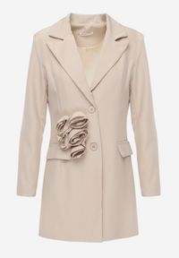 Born2be - Ciemnobeżowa Sukienka Marynarka z Kwiatami 3D i Usztywnioną Linią Ramion Nelailis. Okazja: na co dzień. Kolor: beżowy. Wzór: kwiaty. Typ sukienki: proste. Styl: elegancki, glamour, casual #8