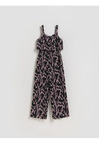 Reserved - Kombinezon w kwiaty - czarny. Kolor: czarny. Materiał: tkanina. Wzór: kwiaty #1