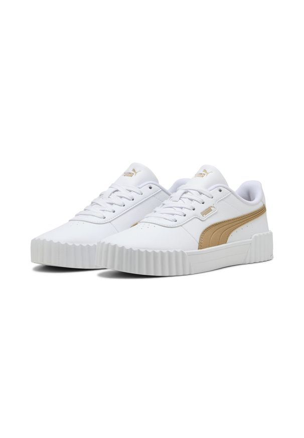 Puma - Damskie sneakersy Carina 3.0 Aqua Metallics PUMA White Light Sand Gold Beige. Okazja: na plażę. Kolor: biały, wielokolorowy, beżowy. Sezon: lato. Sport: turystyka piesza, tenis