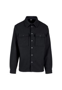 Urban Classics - Męska Gładka Koszulka Typu Overshirt. Kolor: czarny. Wzór: gładki