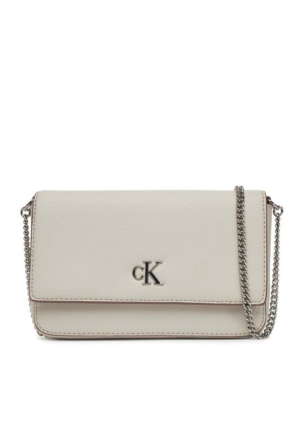 Calvin Klein Jeans Torebka Minimal Monogram Ew Flap Ph/Cb19 LV04K1027G Beżowy. Kolor: beżowy. Materiał: skórzane