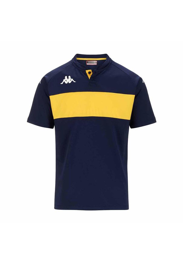 Polo Kappa Dalto. Typ kołnierza: polo. Kolor: wielokolorowy, niebieski, żółty. Sport: piłka nożna