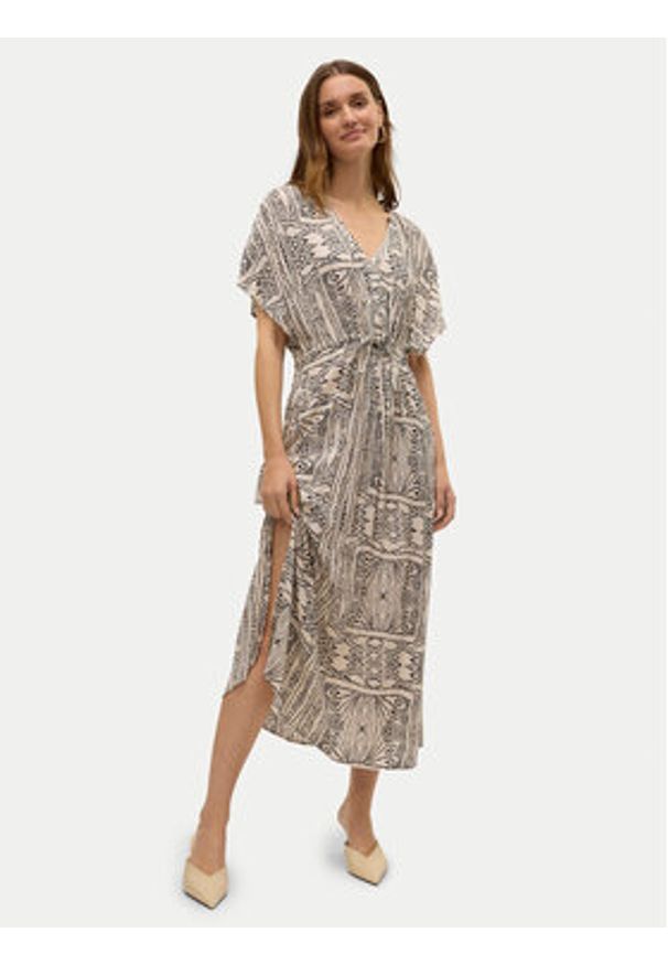 Vero Moda Sukienka letnia Menny 10303701 Beżowy Loose Fit. Kolor: beżowy. Materiał: wiskoza. Sezon: lato