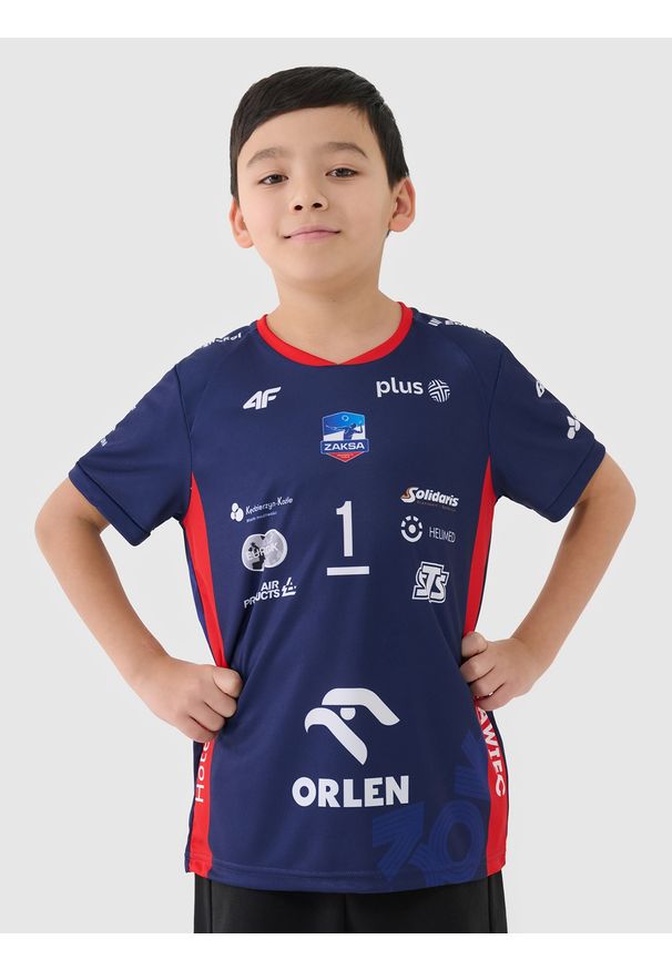 4f - 4F Koszulka meczowa replika wyjazdowa z sezonu 2024/2025 dziecięca 4F x Zaksa Kędzierzyn-Koźle - Kurek - multikolor 122/128 (6-8 lat). Typ kołnierza: dekolt w serek. Kolor: wielokolorowy. Materiał: dzianina, włókno, materiał, syntetyk. Wzór: gładki, nadruk, ze splotem. Sezon: lato. Styl: klasyczny, sportowy