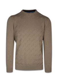 Quickside - Sweter, Beżowy Okrągły Dekolt, U-neck, Męski, Elegancki -QUICKSIDE. Okazja: do pracy, na spotkanie biznesowe, na co dzień. Kolor: brązowy, beżowy, wielokolorowy. Materiał: bawełna. Sezon: lato. Styl: elegancki