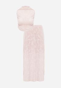 Born2be - Różowy Letni Komplet z Domieszką Wiskozy Bluzka z Wiązaniem z Tyłu i Spódnica Mairir. Kolor: różowy. Materiał: wiskoza #2