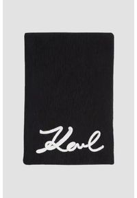 Karl Lagerfeld - KARL LAGERFELD Czarny szalik damski Logo Signature z domieszką wełny. Kolor: czarny. Materiał: wełna. Wzór: aplikacja. Sezon: zima. Styl: klasyczny #4