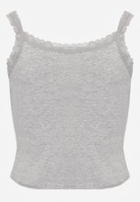 Renee - Szary Bawełniany Top z Koronką i Guzikami przy Dekolcie Berinde. Okazja: na co dzień. Kolor: szary. Materiał: bawełna, koronka. Wzór: koronka. Styl: elegancki, casual #2