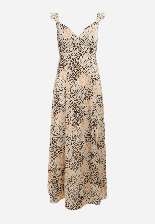 Born2be - Beżowa Sukienka Widforss. Okazja: na wesele, na ślub cywilny. Kolor: beżowy. Długość rękawa: na ramiączkach. Wzór: aplikacja, kwiaty, kropki. Styl: elegancki. Długość: maxi