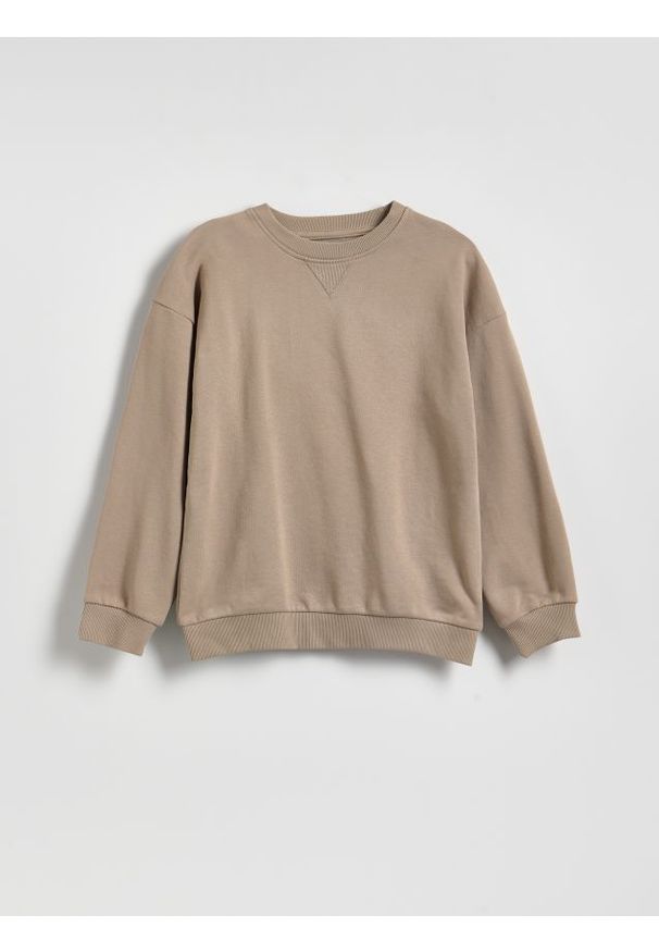 Reserved - Bluza oversize z bawełną - beżowy. Kolor: beżowy. Materiał: bawełna