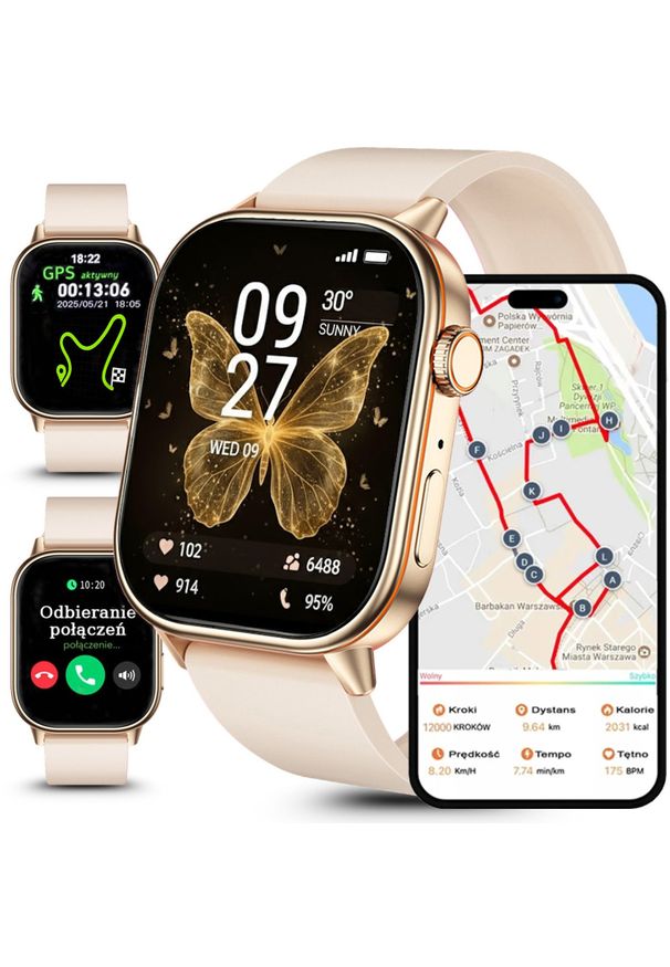 Rubicon - Zegarek damski SMARTWATCH F42 -GPS- beżowy PROF. Rodzaj zegarka: smartwatch. Kolor: beżowy