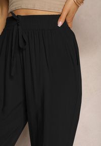 Renee - Czarne Spodnie Paper Bag High Waist z Bawełny z Gumką w Talii Emorea. Stan: podwyższony. Kolor: czarny. Materiał: bawełna. Sezon: lato #3