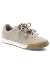 Big-Star - Sneakersy damskie Big Star, cholewka z połączenia materiału tekstylnego i skóry naturalnej sznurowany fason miękka wyściółka, beżowe, UU274001. Okazja: do pracy, na co dzień, na spacer. Zapięcie: sznurówki. Kolor: beżowy. Materiał: materiał, skóra. Szerokość cholewki: normalna. Sport: turystyka piesza #1
