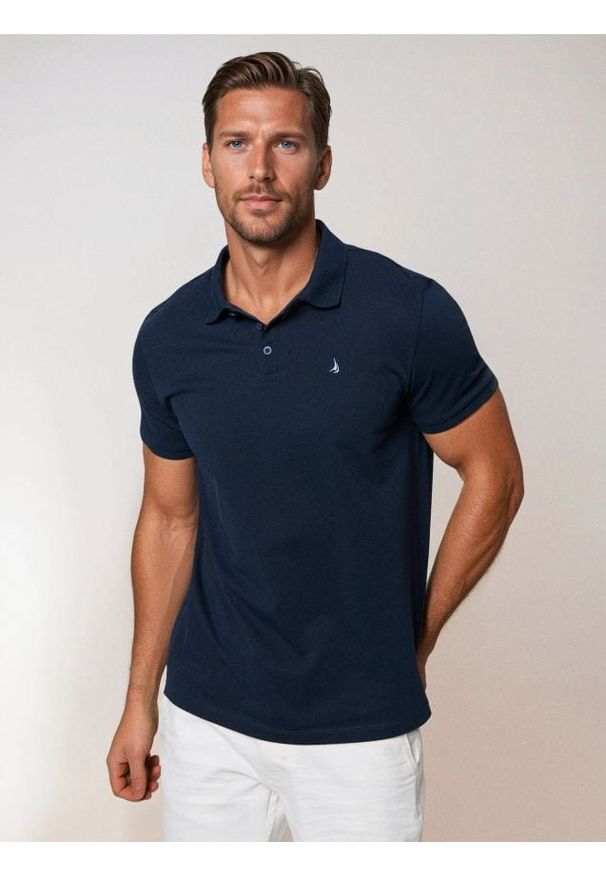 Sinsay - Bawełniane polo z haftem - granatowy. Typ kołnierza: polo. Kolor: niebieski. Materiał: bawełna. Wzór: haft