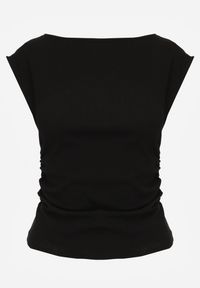 Born2be - Czarna Bluzka z Elastycznego Materiału z Dekoltem Łódką Megaris. Okazja: na co dzień. Typ kołnierza: dekolt w łódkę. Kolor: czarny. Materiał: materiał. Styl: casual, elegancki #8