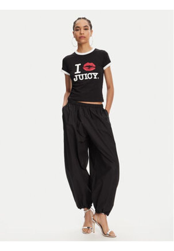 Juicy Couture T-Shirt I Kiss JCWCT125318 Czarny Slim Fit. Kolor: czarny. Materiał: bawełna