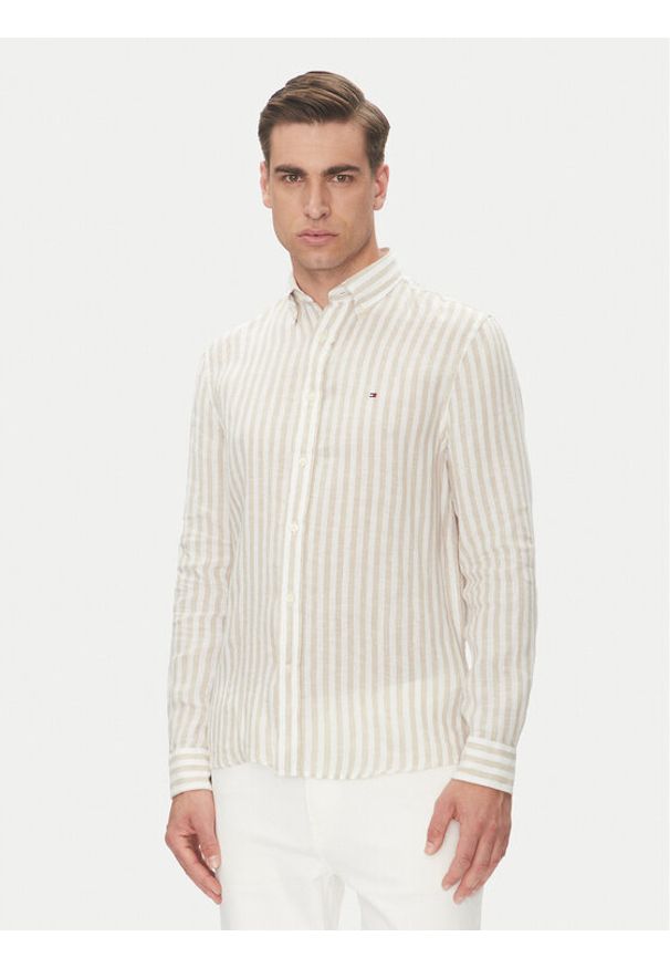 TOMMY HILFIGER - Tommy Hilfiger Koszula Essential MW0MW38581 Beżowy Regular Fit. Kolor: beżowy. Materiał: len