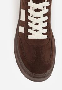 Renee - Brązowe Sneakersy Klasyczne Tenisówki na Grubej Podeszwie z Koturnem Adessia. Okazja: na spacer, na co dzień. Kolor: brązowy. Materiał: jeans. Obcas: na koturnie. Sport: turystyka piesza #5