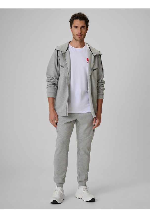4f - 4F Bluza kibica z kapturem męska - szara XXL. Okazja: na co dzień. Typ kołnierza: kaptur. Kolor: szary. Wzór: nadruk. Styl: casual, sportowy
