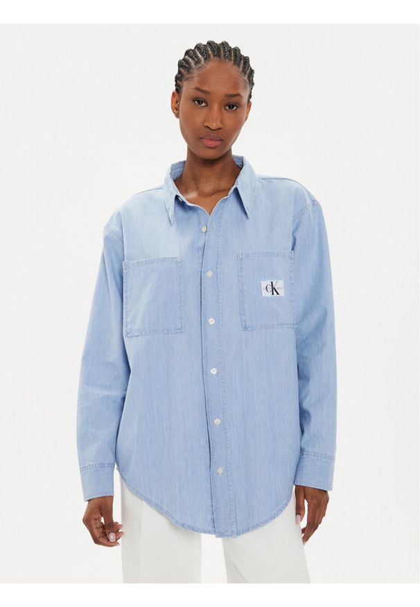 Calvin Klein Jeans Koszula jeansowa J20J224343 Niebieski Oversize. Kolor: niebieski. Materiał: bawełna