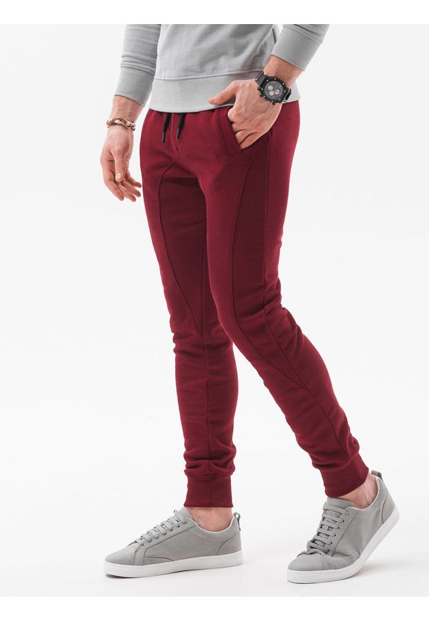 Ombre Clothing - Spodnie męskie dresowe JOGERRY - bordowe V9 OM-PABS-0134 - XXL. Kolor: czerwony. Materiał: dresówka