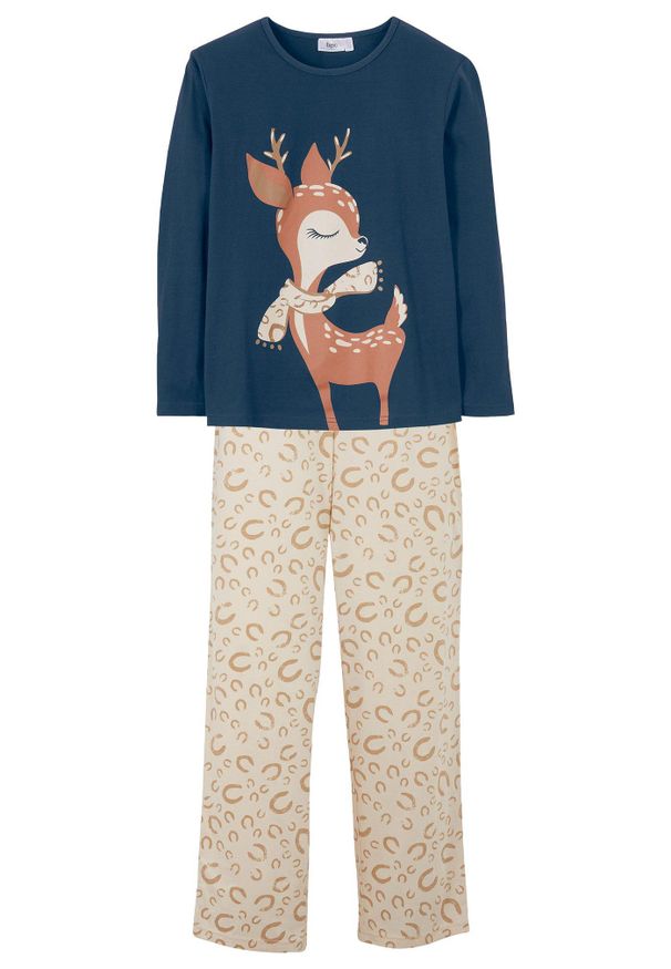 bonprix - Piżama z czystej bawełny organicznej (2 części). Kolor: niebieski. Materiał: bawełna. Wzór: nadruk