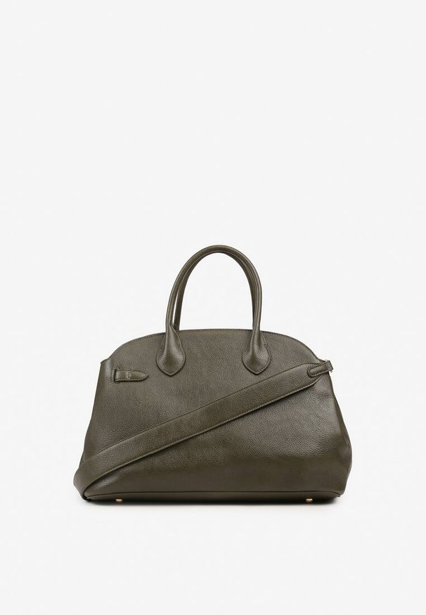 Born2be - Ciemnozielona Trzykomorowa Torebka Shopper z Dwoma Rączkami i Paskiem Arivire. Kolor: zielony. Styl: casual, elegancki. Rodzaj torebki: na ramię
