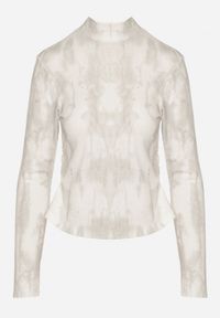 Born2be - Biała Bluzka z Długim Rękawem i Stójką Marszczona w Talii Ralendia. Okazja: na co dzień. Typ kołnierza: kołnierzyk stójkowy. Kolor: biały. Materiał: jeans. Długość rękawa: długi rękaw. Długość: długie. Styl: casual, elegancki, klasyczny #3