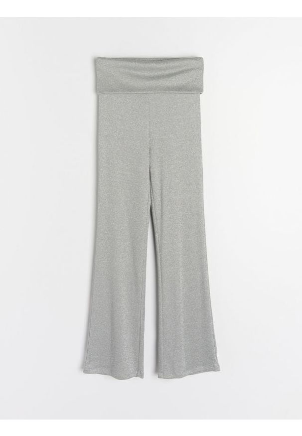 Sinsay - Spodnie wide leg - srebrny. Kolor: srebrny. Długość: długie
