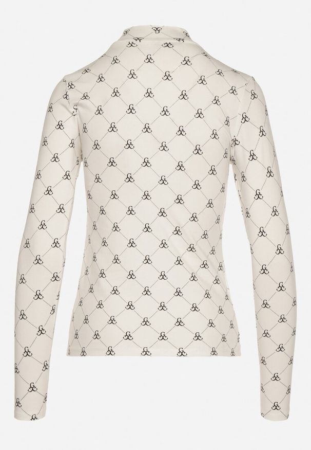 Born2be - Biała Bawełniana Bluzka z Półgolfem Typu Longsleeve z Geometrycznym Wzorem Tilianna. Okazja: na imprezę, na spotkanie biznesowe, do pracy, na co dzień. Kolor: biały. Materiał: bawełna. Długość rękawa: długi rękaw. Wzór: geometria. Styl: klasyczny, biznesowy, casual, elegancki