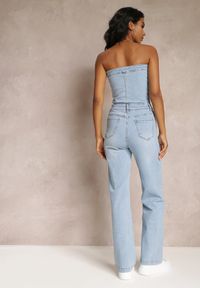 Renee - Niebieski Długi Kombinezon z Jeansu bez Ramiączek Ediekesa. Kolor: niebieski. Materiał: jeans. Długość rękawa: bez ramiączek. Długość: długie #4
