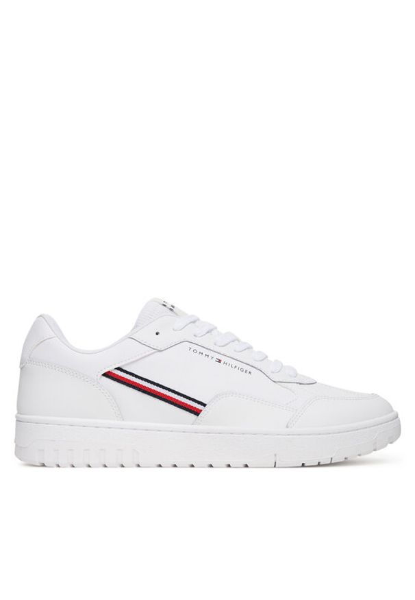 TOMMY HILFIGER - Tommy Hilfiger Sneakersy Th Basket Core Stripes FM0FM05631 Biały. Kolor: biały. Materiał: skóra