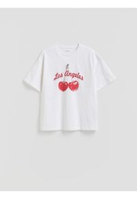 Reserved - T-shirt z nadrukiem - biały. Kolor: biały. Materiał: bawełna. Wzór: nadruk #1