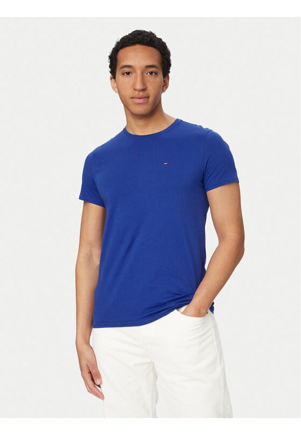 Tommy Jeans T-Shirt DM0DM04411 Niebieski Slim Fit. Kolor: niebieski. Materiał: bawełna