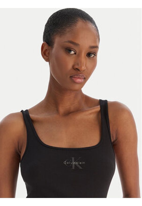 Calvin Klein Jeans Top Monologo Scoop Nk Rib LV047A804G Czarny Slim Fit. Kolor: czarny. Materiał: bawełna