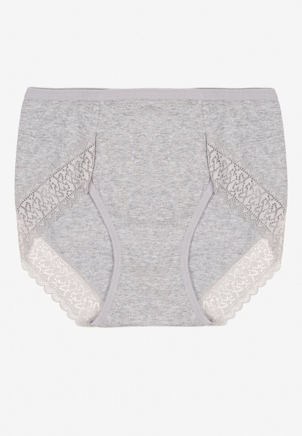 Renee - Szare Bawełniane Majtki Figi Zdobione Koronką Idilene. Kolekcja: plus size. Kolor: szary. Materiał: koronka, bawełna. Wzór: koronka, aplikacja