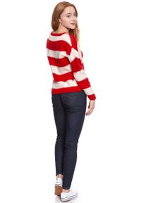 Wrangler - DAMSKI SWETER WRANGLER LOOSE KNIT FORMULA RED W8109PZWO 112132228. Typ kołnierza: dekolt w serek. Materiał: tkanina. Wzór: ze splotem #4