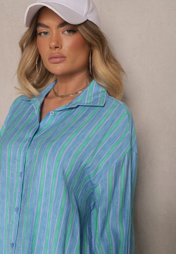 Renee - Niebieska Koszula z Wiskozą w Paski Liasolene. Okazja: na co dzień, na spotkanie biznesowe. Typ kołnierza: kołnierzyk klasyczny. Kolor: niebieski. Materiał: wiskoza. Długość rękawa: długi rękaw. Długość: długie. Wzór: paski. Styl: klasyczny, biznesowy, casual